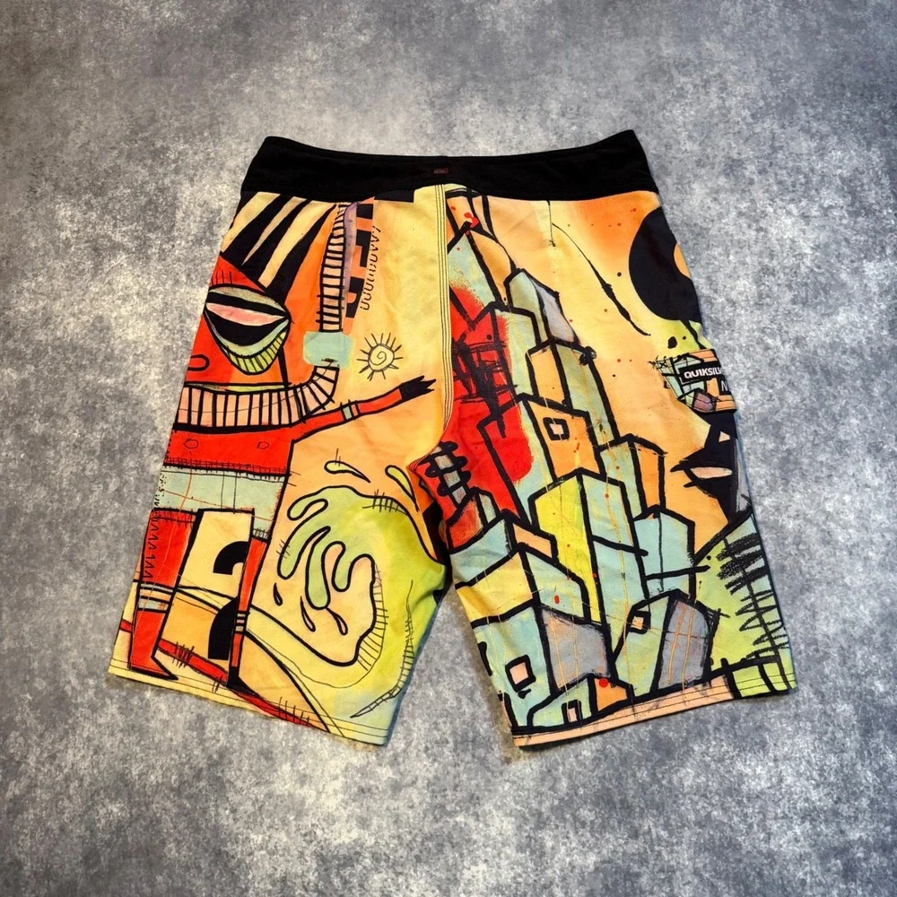 Vintage Quiksilver Pro New York‎ Board Shorts Mens 31 Graffiti Art Swim Trunks